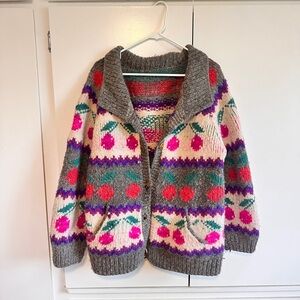 Handmade Wool Cardigan with Cherry Pattern